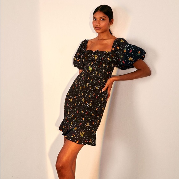 FARM Rio Tiny Fruits Smocked Black Dress - Picture 2 of 5